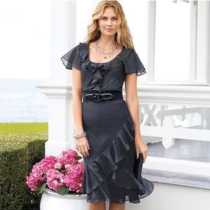 Chaps black ruffle skirt white polka dots